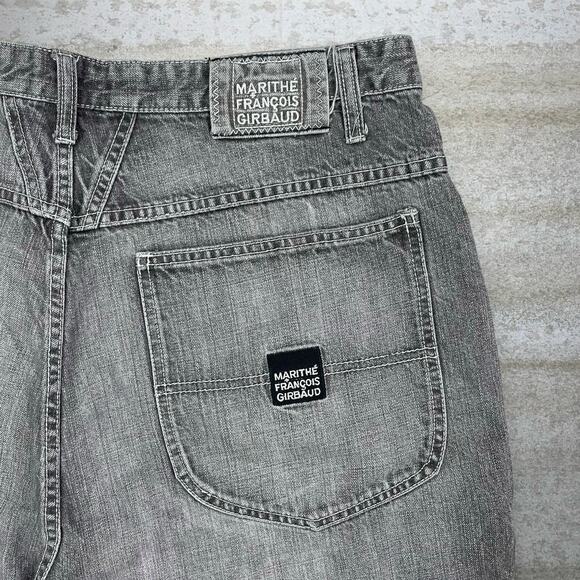 Vintage Skater Wide Leg Jeans MFG Smoke Grey Wash Baggy Denim Rap Style Art Y2K - Picture 3 of 5
